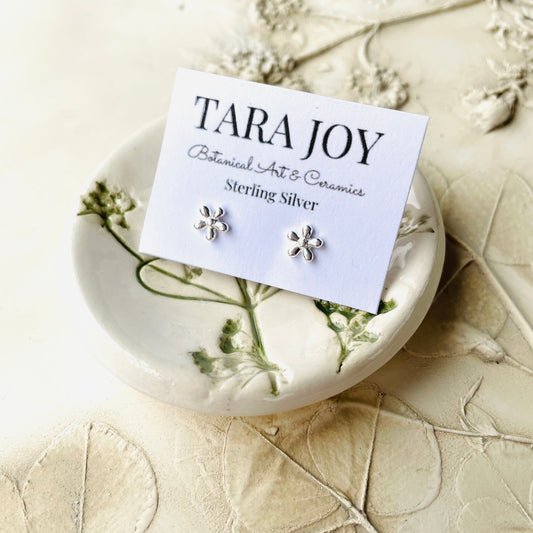 Flower Earring Studs with Cow Parsley Botanical Ceramic Trinket Dish