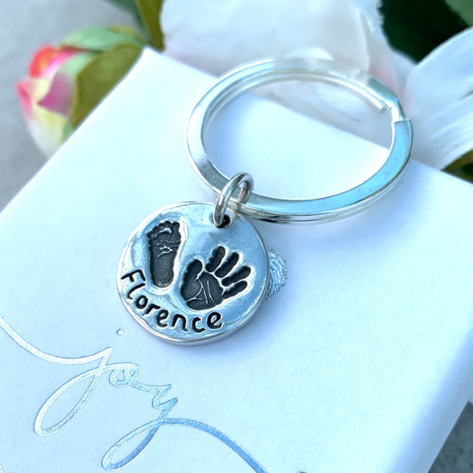 Circle Hand and Footprint personalised  with name keyring by Joy Impressions
