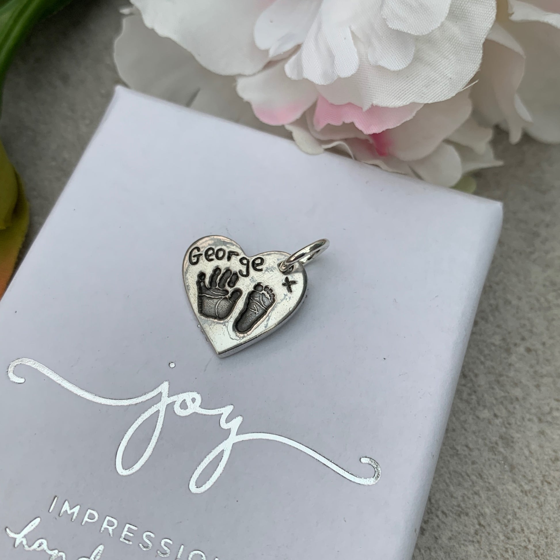 Hand and Footprint Sterling Silver Charm by Joy Impressions - personalised with actual prints