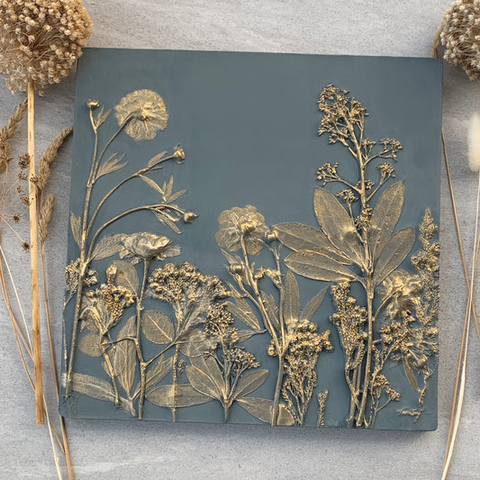 Dark Grey and Gold Flower Botanical Bas Relief Cast by Joy  Impressions - Liberty