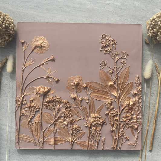 Dusky Pink and Rose Gold Liberty Flower Botanical Bas Relief Cast
