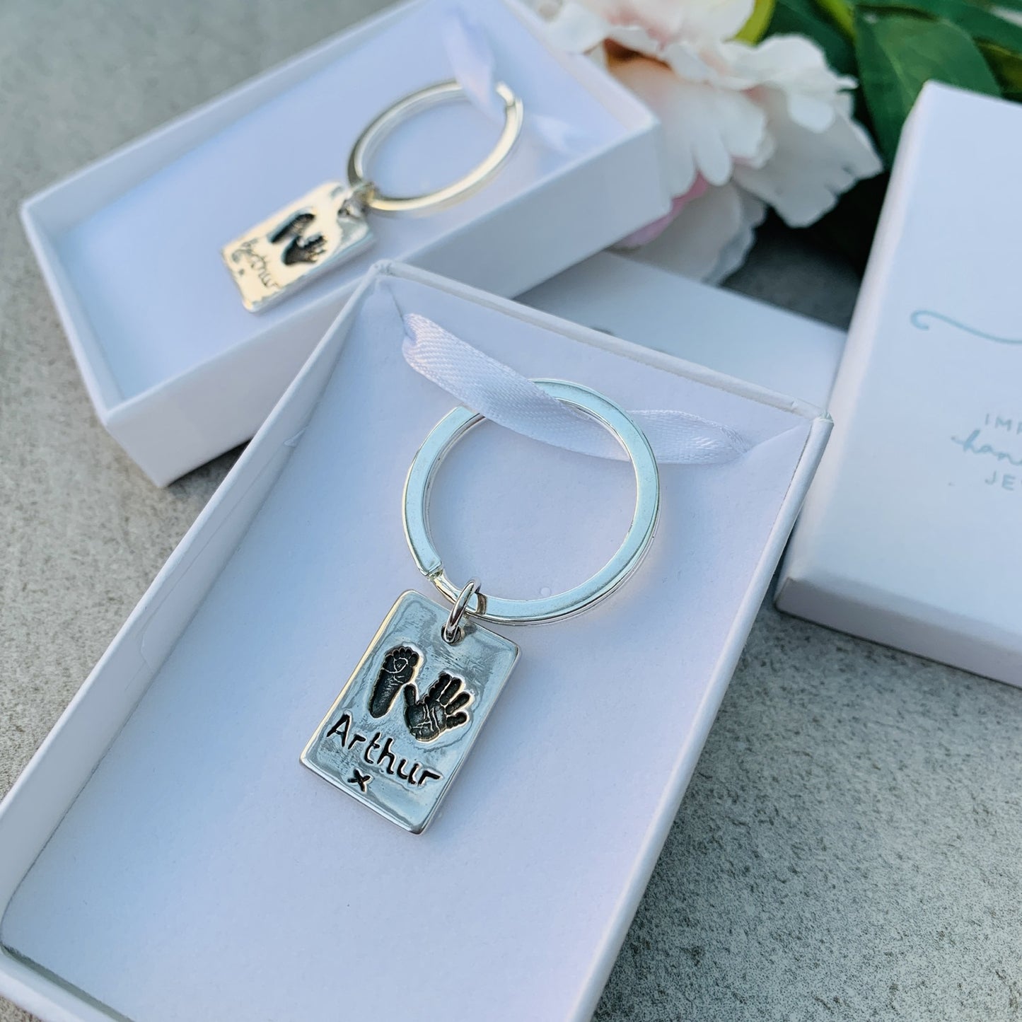 Rectangle Hand and Footprint Keyring by Joy Impressions