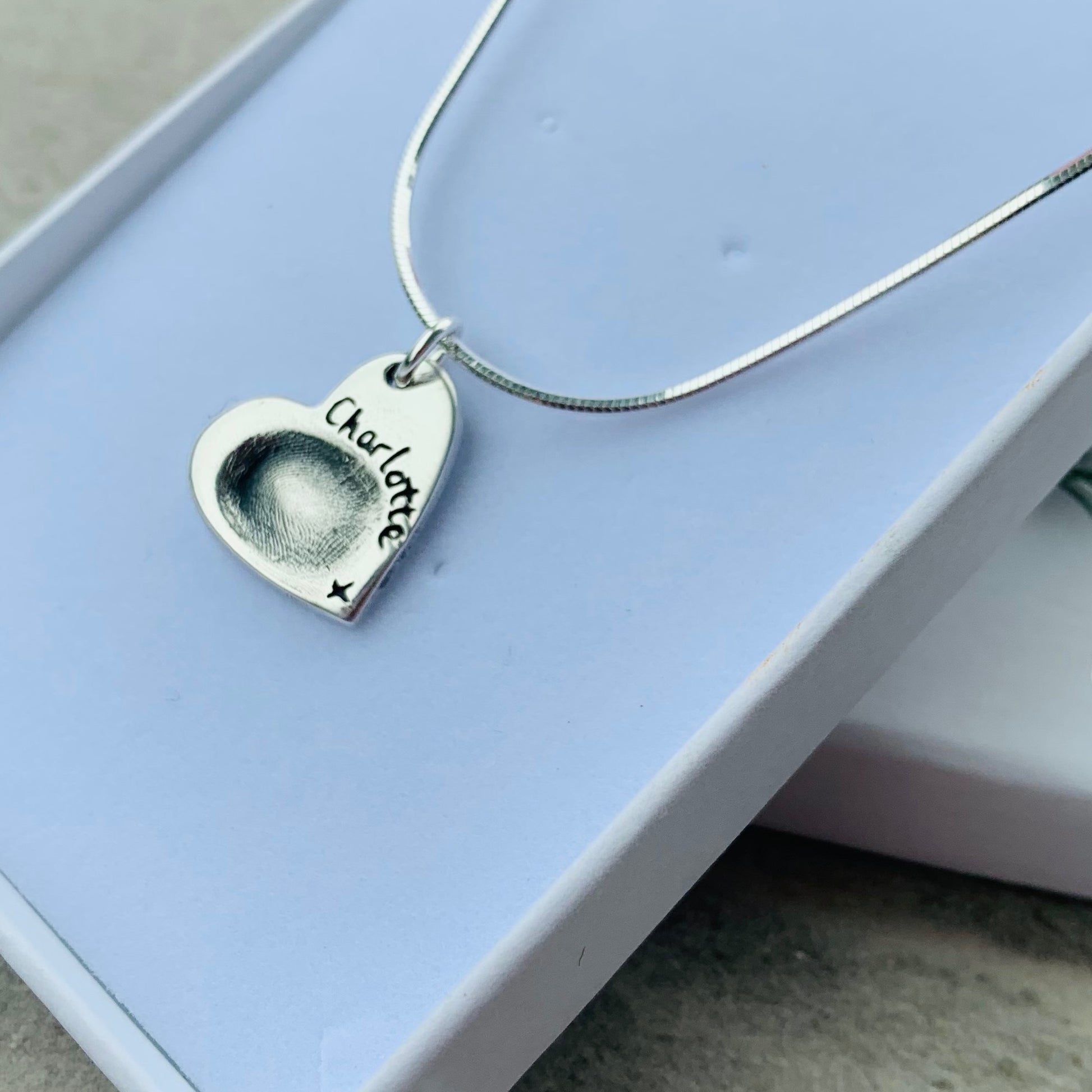 Single Fingerprint Heart Charm Necklace by Joy Impressions