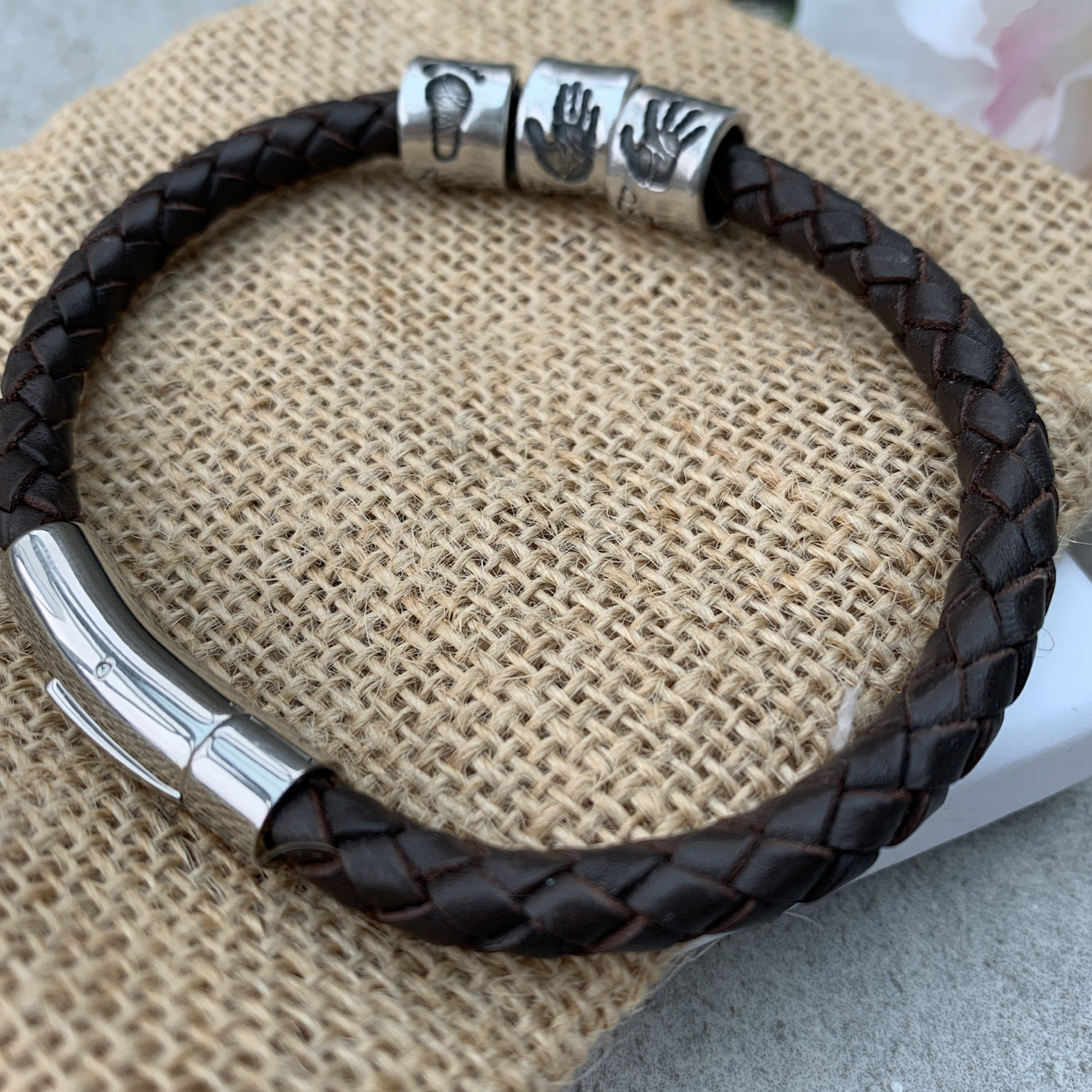 Leather Bracelet with Handprint Bead by Joy Impressions